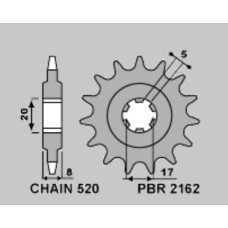 Pbr передняя звезда 2162 9 sherco 125 st '16-'17, x-ride '14-'16, 250/300 st '16-'17 (цепь 520)