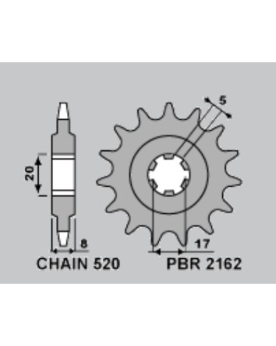 Pbr передняя звезда 2162 9 sherco 125 st '16-'17, x-ride '14-'16, 250/300 st '16-'17 (цепь 520)