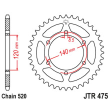 Jt задня зірка 475 40 kawasaki kl 250 '79-05', kv 250 '85-86' (47540jt) (ланцюг520)