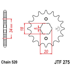 Jt передняя звезда 275 15 honda cb 175 '74-76', xl 175 '77', cb 200 t '74-79' (27515jt) (цепь 520)
