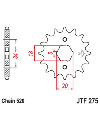 Jt передняя звезда 275 15 honda cb 175 '74-76', xl 175 '77', cb 200 t '74-79' (27515jt) (цепь 520)