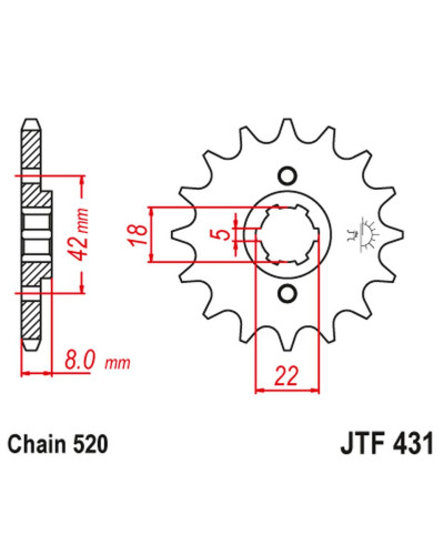 Jt передняя звезда 431 15 suzuki pe 250 '78-'82, rm 250 '79-'81, rm 400 '78-'80 (43115jt) (цепь 520)