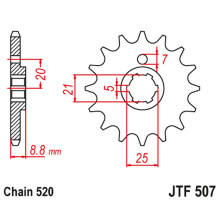 Jt передня зірка 507 14 kawasaki kx 250 '79-86' kx 500 '83-86' klt200/250 '80-85' husqvarna cr/wr 250/360 '90-98' (50714jt) (ланцюг 520)