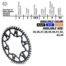 Moto-master задня зірка алюмінева t7075 (ergal) 4644 42 (464442) ktm sx 50/sx 50 mini '02- , sx-e5 e-bike '19-, gasgas mc 50 mc-e e-bike 21-, husqvarna tc 50 '17, tc 50 mini '18-. ee 5 e-bike '19- (ланцюг 415) 