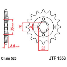 Jt передня зірка 2052 14 yamaha xt 250 tl (japan) '83-84' srx 250 '87' (205214jt) (ланцюг 520) 