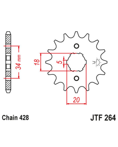 Jt передняя звезда 264 17 кимко битник, stryker, zing (26417jt) (цепь 428)