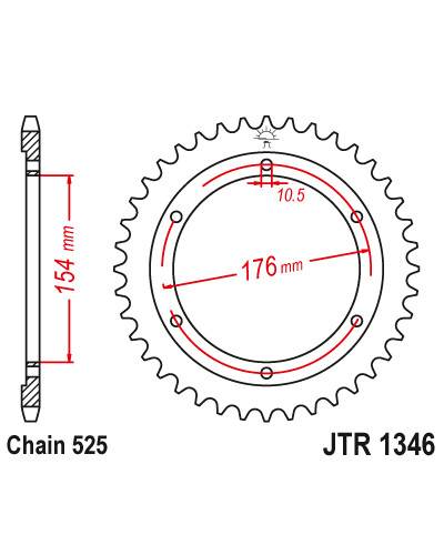 Jt задня зірка 4679 44 honda cb 1000ra '18-19, vfr 800 v-tec (abs) '14-'17, vfr 800x crossrunner '15-'17 (467944jt) (ланцюг 525)