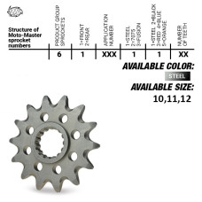 Moto-master передня зірка 2240 11 (224011) ktm sx 50/sx 50 mini '02- , sx-e5 e-bike '19-, gasgas mc 50 mc-e e-bike 21-, husqvarna tc 50 '17, tc 50 mini '18-. ee 5 e-bike '19- (ланцюг415)