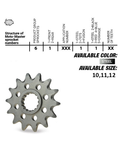 Moto-master передня зірка 2240 11 (224011) ktm sx 50/sx 50 mini '02- , sx-e5 e-bike '19-, gasgas mc 50 mc-e e-bike 21-, husqvarna tc 50 '17, tc 50 mini '18-. ee 5 e-bike '19- (ланцюг415)
