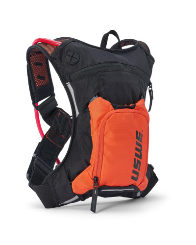 Uswe camel bag hydro 3 factory orange, цвет черный/оранжевый, для мото/велосипеда, емкость для жидкости 2 л (рюкзак 3 л + 2 л жидкости)