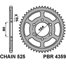 Pbr задня зірка 4359 44 c45 kawasaki zxr 750r ninja '96-'03, klz versys 1000 '12-'20, z 1000 '03-'20 (jtr1489.44) (ланцюг 525)