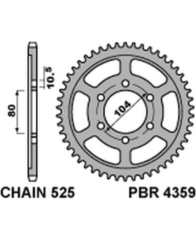 Pbr задня зірка 4359 44 c45 kawasaki zxr 750r ninja '96-'03, klz versys 1000 '12-'20, z 1000 '03-'20 (jtr1489.44) (ланцюг 525)