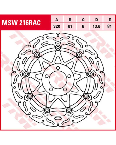 Trw zf гальмівний диск перед kawasaki zx-7r/rr '96-'02, zxr 750 '91-'95, zx-9r '94-'04, zzr 1100 '93-'01, zx-12r '00-'03, zzr 1200 '02-'05, vn 1500/1600 mean strek '02-'05, suzuki vz 16