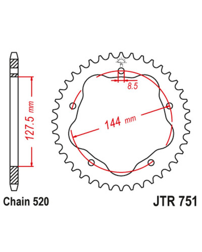 Jt задняя звезда 4320m 38 ducati 950 hypermotard '19-20, 800 monster '05-07, 748 biposto '95-03, (адаптер jta750b) (4320m38jt) (цепь 520)