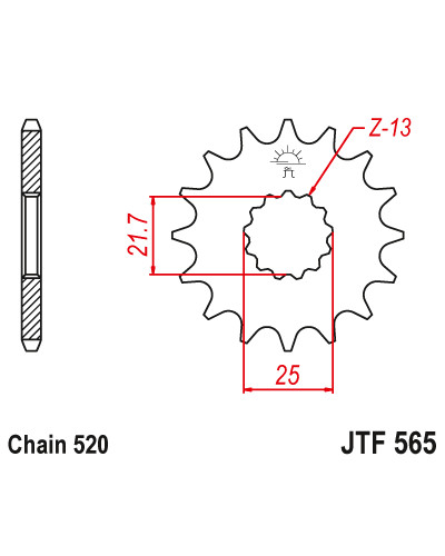 Jt передня зірка  565 14 yamaha yzf/wrf 400/426/450, cf moto 400 '19-, 650 gt/nk '21-'23 (56514jts) (ланцюг 520) yfz 450 '04-'13 - 