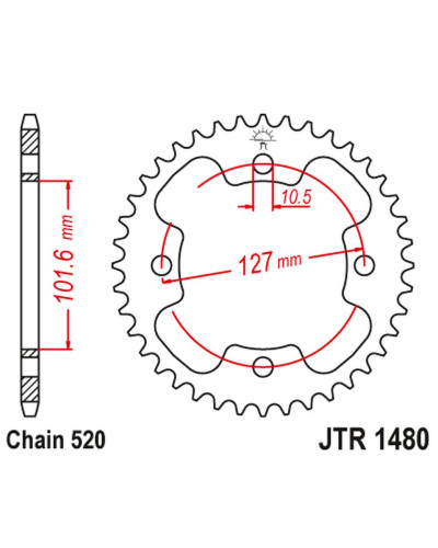 Jt задняя звезда 4480 38 polaris 450 outlaw '08-10', 500 predator '03-07', 525 outlaw '08-10' (448038jt) (цепь520)