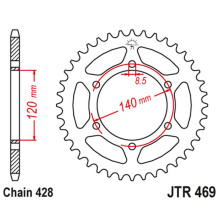 Jt задня зірка 469 44 kawasaki ke 175 '79-83', kv 175 '81-89' (46944jt) (ланцюг428) 