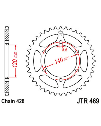 Jt задняя звезда 469 44 kawasaki ke 175 '79-83', kv 175 '81-89' (46944jt) (цепь428)