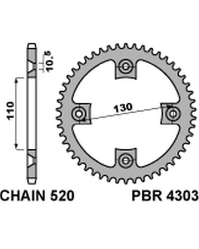 Pbr  задня зірка 4303 39 c45 honda trx 400 x 09 (jtr1350.39) (ланцюг 520)