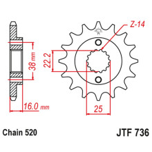 Jt передня зірка 490 16 ducati monster 600/750/900 (49016jt) (ланцюг 520)