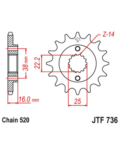 Jt передняя звезда 490 16 ducati monster 600/750/900 (49016jt) (цепь 520)