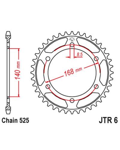 Jt задня зірка 4550 42 bmw f800r ( 8,5mm) (455042jt) (ланцюг 525) черный