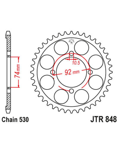 Jt задня зірка 848 37 yamaha rd 350 '74-76 (84837jt) (ланцюг 530)