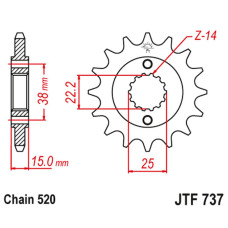 Jt передня зірка 7001 14 ducati 907 paso sports '90-'93 (700114jt) (ланцюг 520)