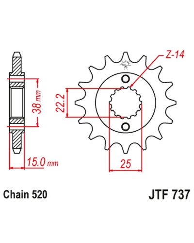 Jt передня зірка 7001 14 ducati 907 paso sports '90-'93 (700114jt) (ланцюг 520)