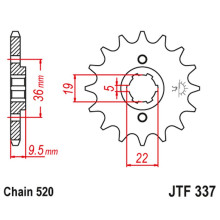 Jt передняя звезда 337 12 honda trx 250/300, cr 250 '82-'85, cr500 '84-'85 (33712jt) (цепь 520)
