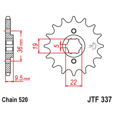 Jt передняя звезда 337 12 honda trx 250/300, cr 250 '82-'85, cr500 '84-'85 (33712jt) (цепь 520)