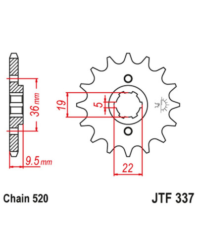 Jt передняя звезда 337 12 honda trx 250/300, cr 250 '82-'85, cr500 '84-'85 (33712jt) (цепь 520)