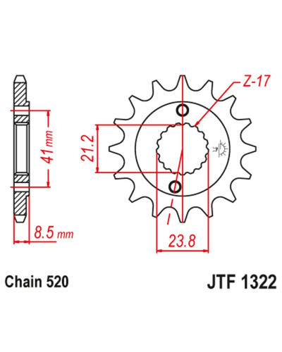 Jt передня зірка 2071 13 honda xr 400 '96-'05, trx 400 (207113jt) (ланцюг 520)