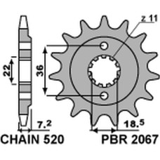 Pbr передняя звезда 2067 14 18nc honda crf 250l '13-'20 (jtf1321.14) (можно использовать как 2506 14 oraz 2261 14) (цепь 520) (std.)