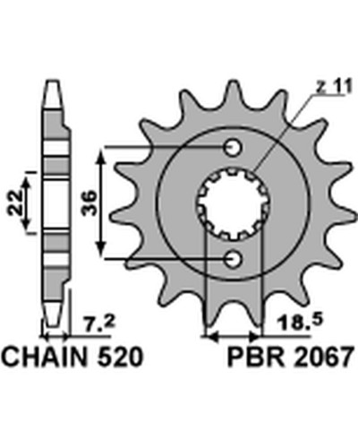 Pbr передня зірка 2067 14 18nc honda crf 250l '13-'20 (jtf1321.14) (можно использовать как 2506 14 oraz 2261 14) (ланцюг 520) (std.)