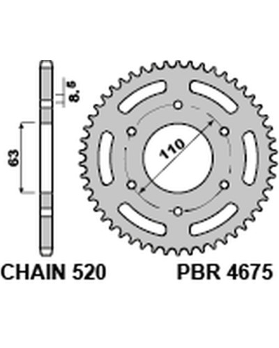 Pbr задня зірка 4675 43 c45 ktm 125/200 duke '14-18, 390 duke/rc '13-18 (jtr890.43) (ланцюг 520)