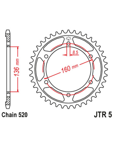 Jt задняя звезда 3552 44 bmw f 650, aprilia pegaso 650 '07-'09 (355244jt) (цепь 520)