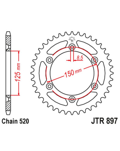 Jt задняя звезда 899 53 ktm exc/sx/exc-f 200/250/300/400/450/530 (89953jt) (цепь 520)