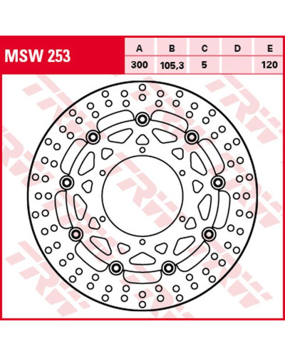 Trw zf гальмівний диск перед bmw g 650gs sertao '11-'14, f 650gs '08-'12, f 700gs '13-'18, f 800gs/adv '08-'18 (300x105x5mm)