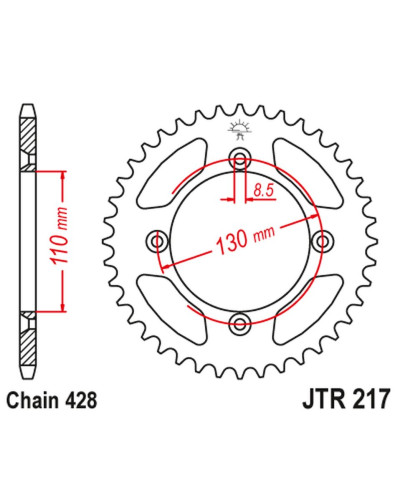 Jt задняя звезда 249 49 honda cr80 '86-02', cr85 '03-07' (24949jt) (цепь428)
