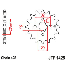 Jt передняя звезда 425 13 suzuki gsxr 125 17-19, rg 80 86-87, gsx 125s 17-19, ts 125r '90-'96, rv 125 '07-'15 (42513j jtf425.13
