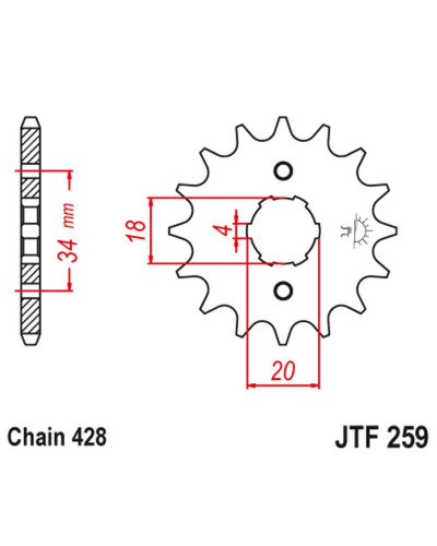 Jt передняя звезда 259 12 honda xl 125, nx 125 (25912jt) (цепь 428)