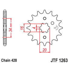 Jt передняя звезда 263 12 suzuki rm 80/85, yamaha xt 125 r/x (26312jt) (цепь 428)