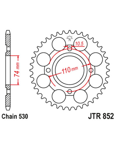 Jt задня зірка 861 41 yamaha rd 250lc '80-85, rz 250 (86141jt) (ланцюг 530)