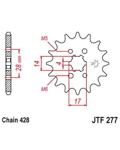 Jt передняя звезда 2118 14 honda trx 90 '93-19', crf 125 '14-21', derbi senda/mulhacen/terra '07-14' (211814jt) (цепь 428)