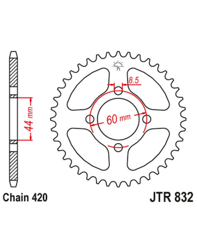 Jt задня зірка 832 42 yamaha dt 50m '78-82, dt 50mx '-86, rd 50mx (83242jt) (ланцюг 420)