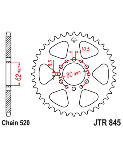 Jt задня зірка 845 48 yamaha xt 250 '83-84 (84548jt) (ланцюг 520) 