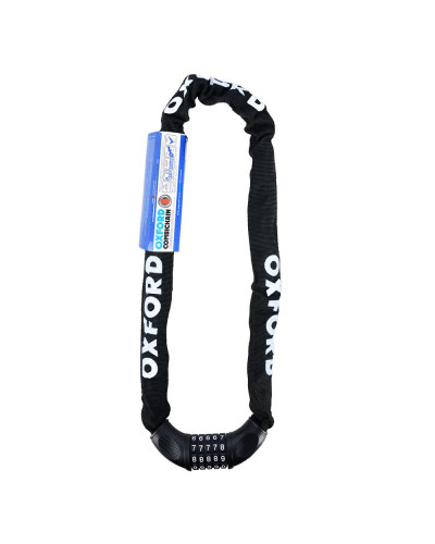 Oxford противоцепная цепь combi chain, кодовый замок, 6 мм x 0,9 м, цвет черный