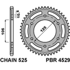 Pbr задня зірка 4529 48 c45 triumph 675 daytona/ street triple '06-'20, bonneville/speedmaster/thruxton 1200 (jtr2014.48) (ланцюг 525)