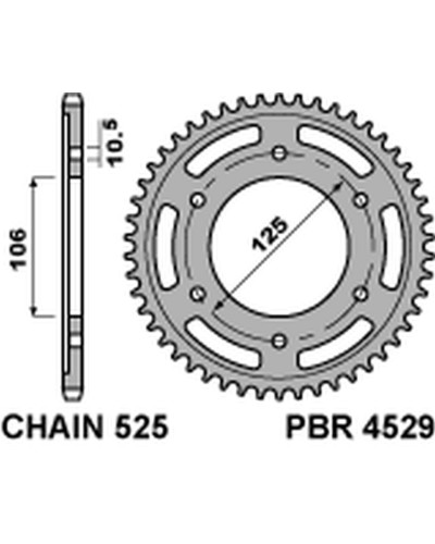 Pbr задня зірка 4529 48 c45 triumph 675 daytona/ street triple '06-'20, bonneville/speedmaster/thruxton 1200 (jtr2014.48) (ланцюг 525)